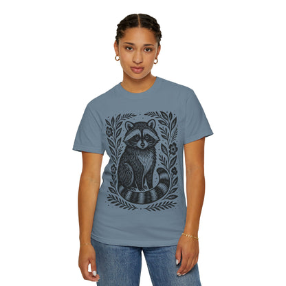 Woodcut Raccoon Illustration T-Shirt | Forest Animal Tee Wildlife lover Comfort Colors T-shirt