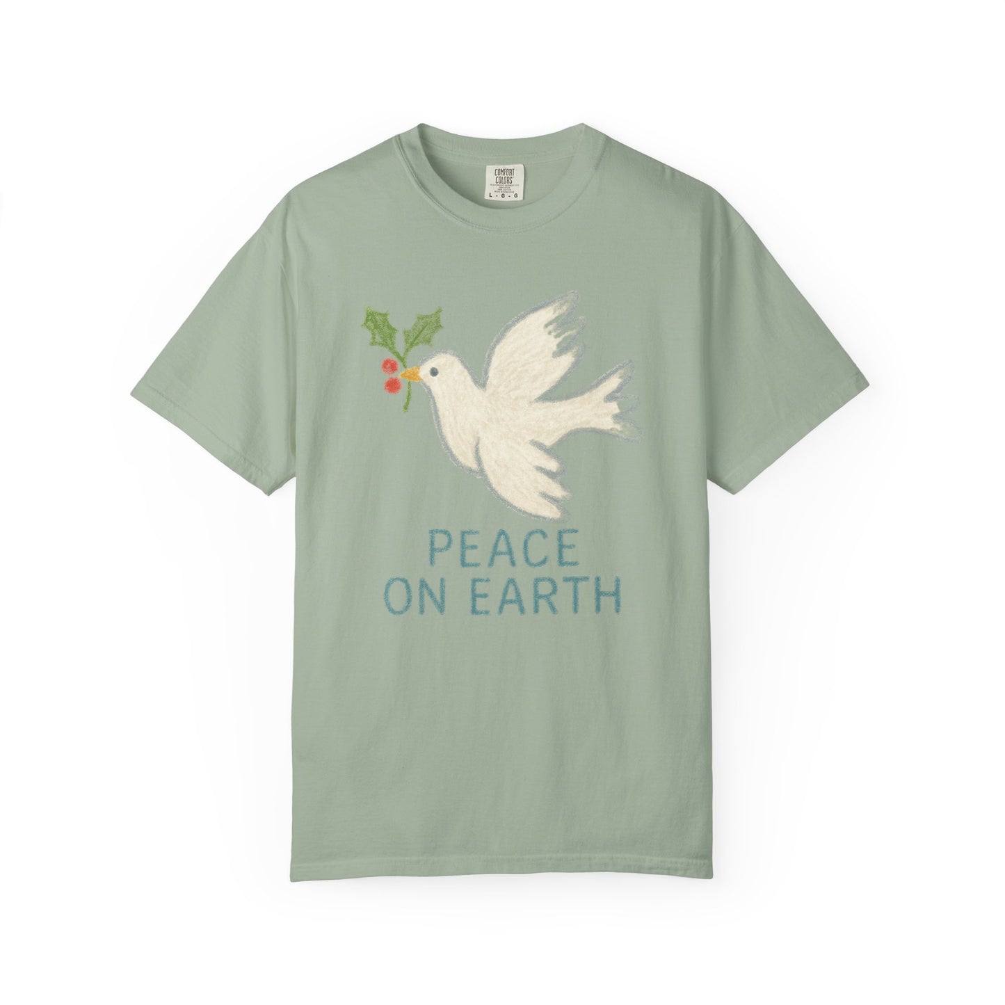 Peace on Earth Dove T-shirt | Holiday Dove with Holly Branch Comfort Colors T-Shirt