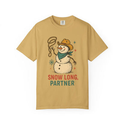 Snow Long Comfort Colors Western Snowman T-shirt - Winter Holiday Tee, Unisex Shirt, Christmas Gift, Festive Graphic Top, Seasonal Apparel