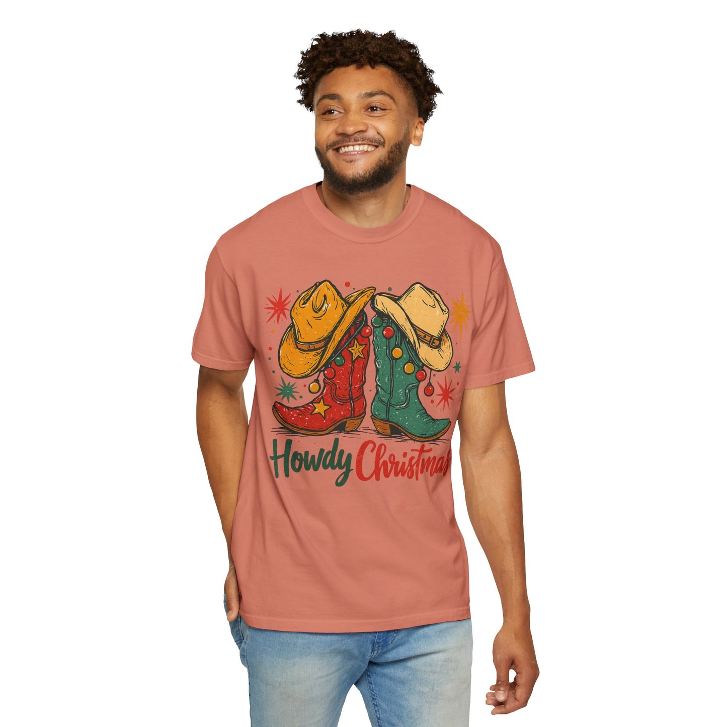 Howdy Christmas Cowboy Boots and Hats T-Shirt | Western Holiday Graphic, Comfort Colors
