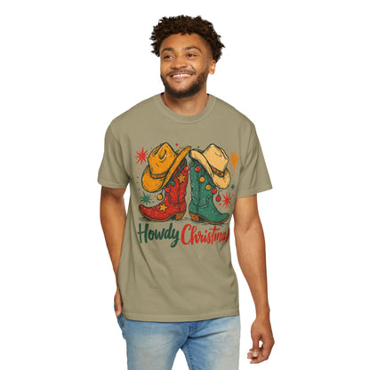 Howdy Christmas Cowboy Boots and Hats T-Shirt | Western Holiday Graphic, Comfort Colors