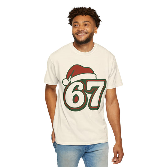 Santa Hat Number 67 T-Shirt | Holiday Sports Jersey Style, Comfort Colors