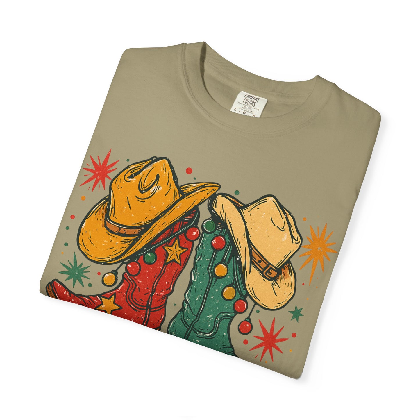 Howdy Christmas Cowboy Boots and Hats T-Shirt | Western Holiday Graphic, Comfort Colors