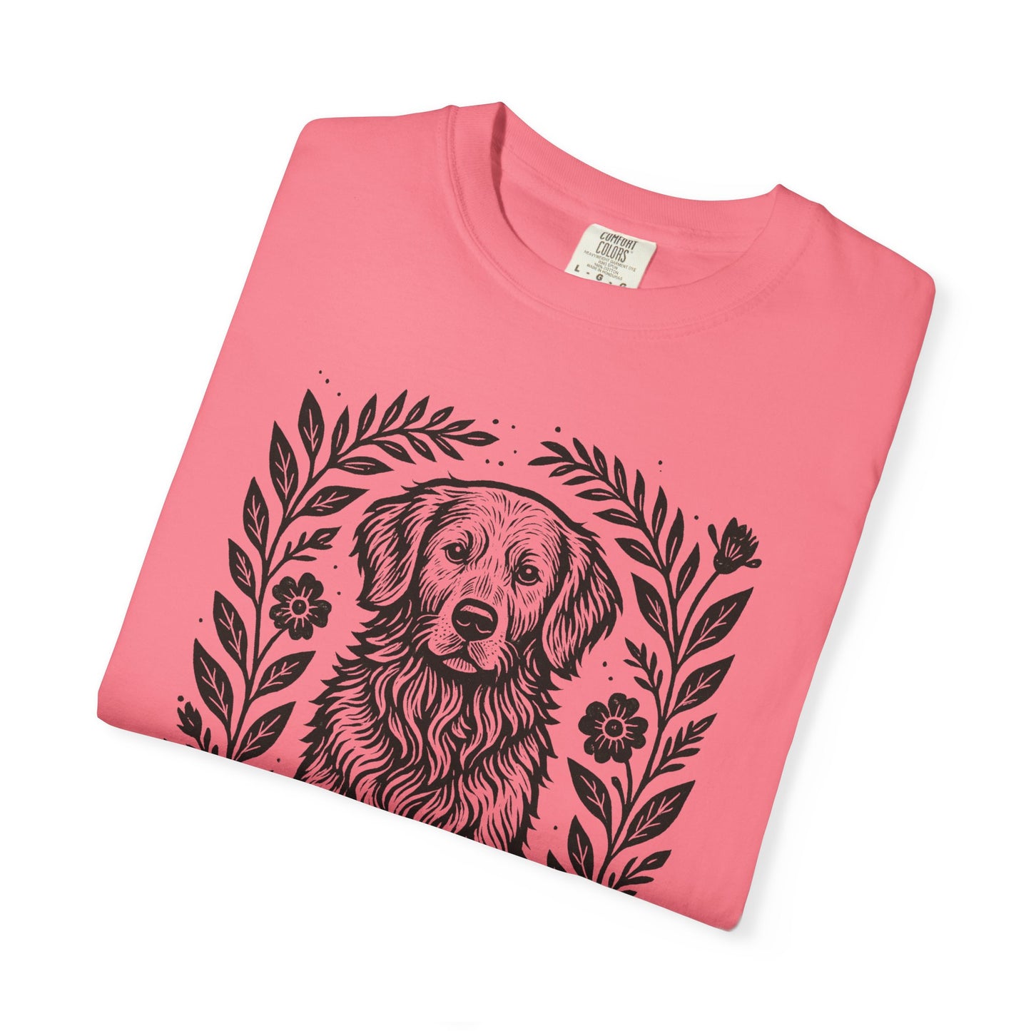 Golden Retriever Illustration T-shirt | Floral Laurel Dog Portrait Comfort Colors Dog Lovers T-shirt