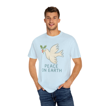 Peace on Earth Dove T-shirt | Holiday Dove with Holly Branch Comfort Colors T-Shirt