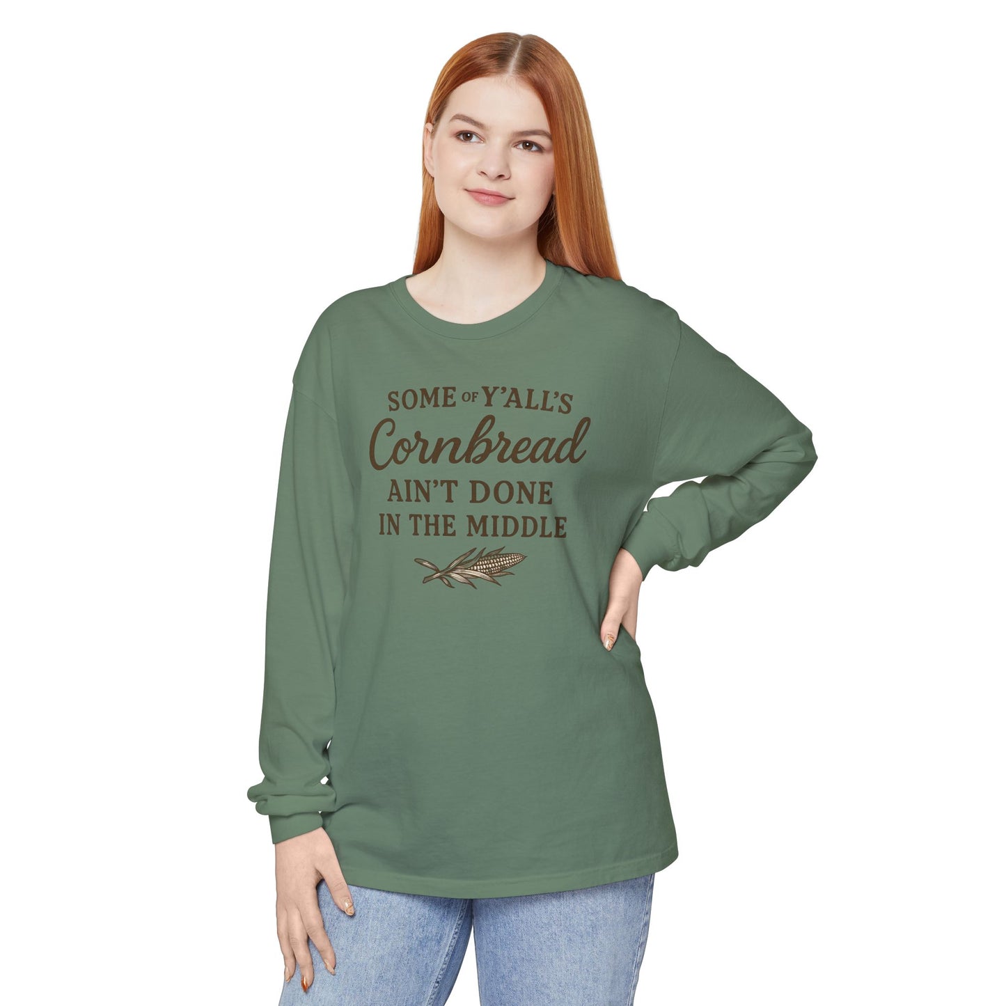 Cornbread Lovers Long Sleeve Tee, Funny Gift for Foodies, Cozy Casual Style, Perfect for Thanksgiving or BBQ, Southern humor