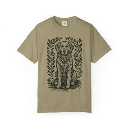 Golden Retriever Illustration T-shirt | Floral Laurel Dog Portrait Comfort Colors Dog Lovers T-shirt