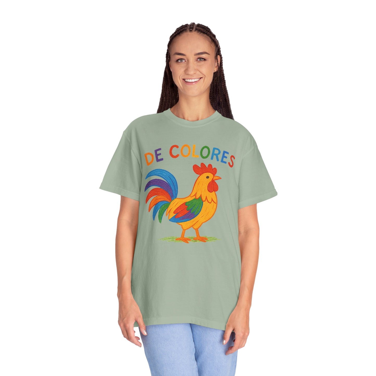 De Colores Comfort Colors Rooster T-shirt, Colorful Unisex Tee, Vibrant Rooster Shirt, Rainbow Chicken Top, Chicken Lover Gift