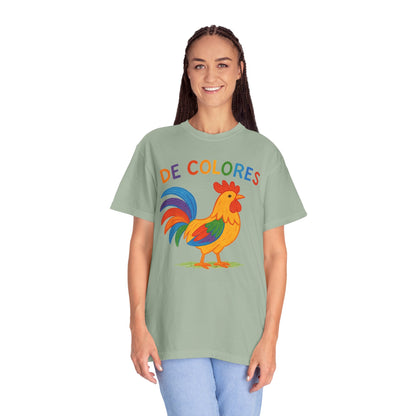 De Colores Comfort Colors Rooster T-shirt, Colorful Unisex Tee, Vibrant Rooster Shirt, Rainbow Chicken Top, Chicken Lover Gift