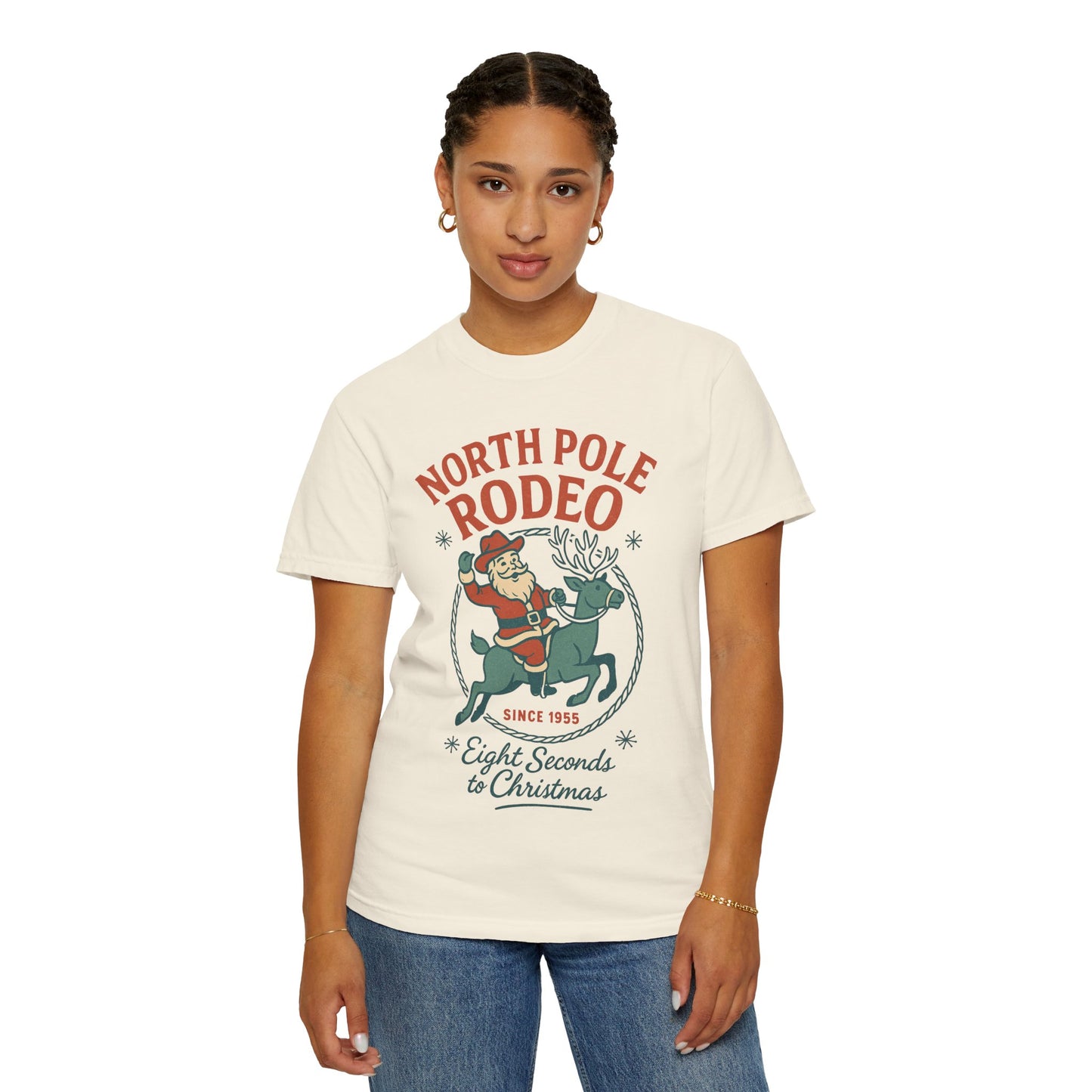 North Pole Rodeo Comfort Colors Tshirt, Christmas Unisex Tee, Holiday Graphic Shirt, Soft Cotton Top, Festive Apparel