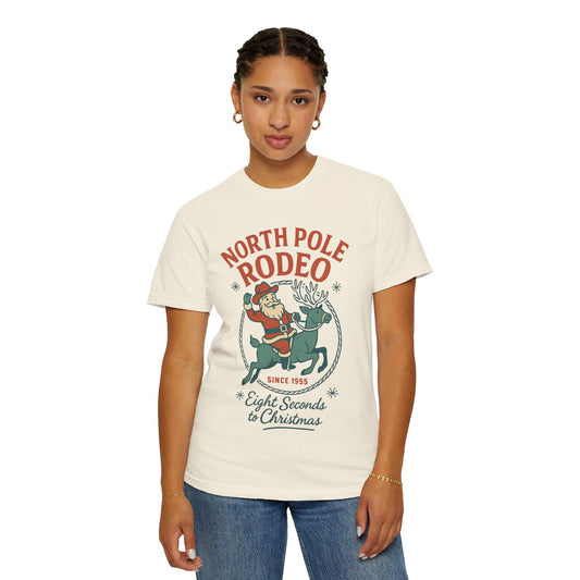 North Pole Rodeo Comfort Colors Tshirt, Christmas Unisex Tee, Holiday Graphic Shirt, Soft Cotton Top, Festive Apparel