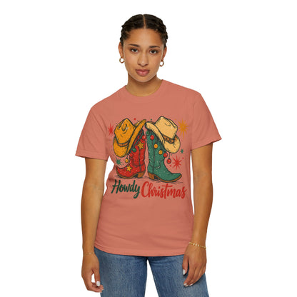 Howdy Christmas Cowboy Boots and Hats T-Shirt | Western Holiday Graphic, Comfort Colors
