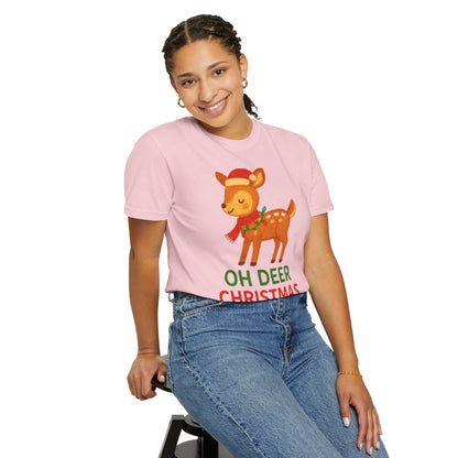 Oh Deer, Christmas is Here Comfort Colors T-shirt - Holiday Season Apparel, Festive Reindeer Tee, Winter Celebration Shirt, Christmas Gift