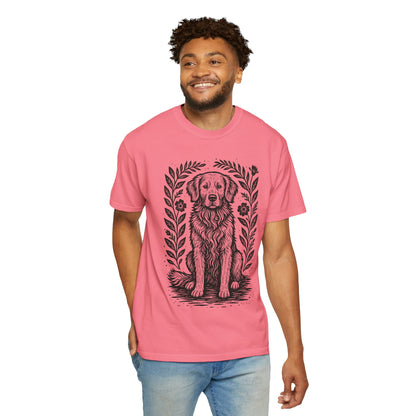 Golden Retriever Illustration T-shirt | Floral Laurel Dog Portrait Comfort Colors Dog Lovers T-shirt