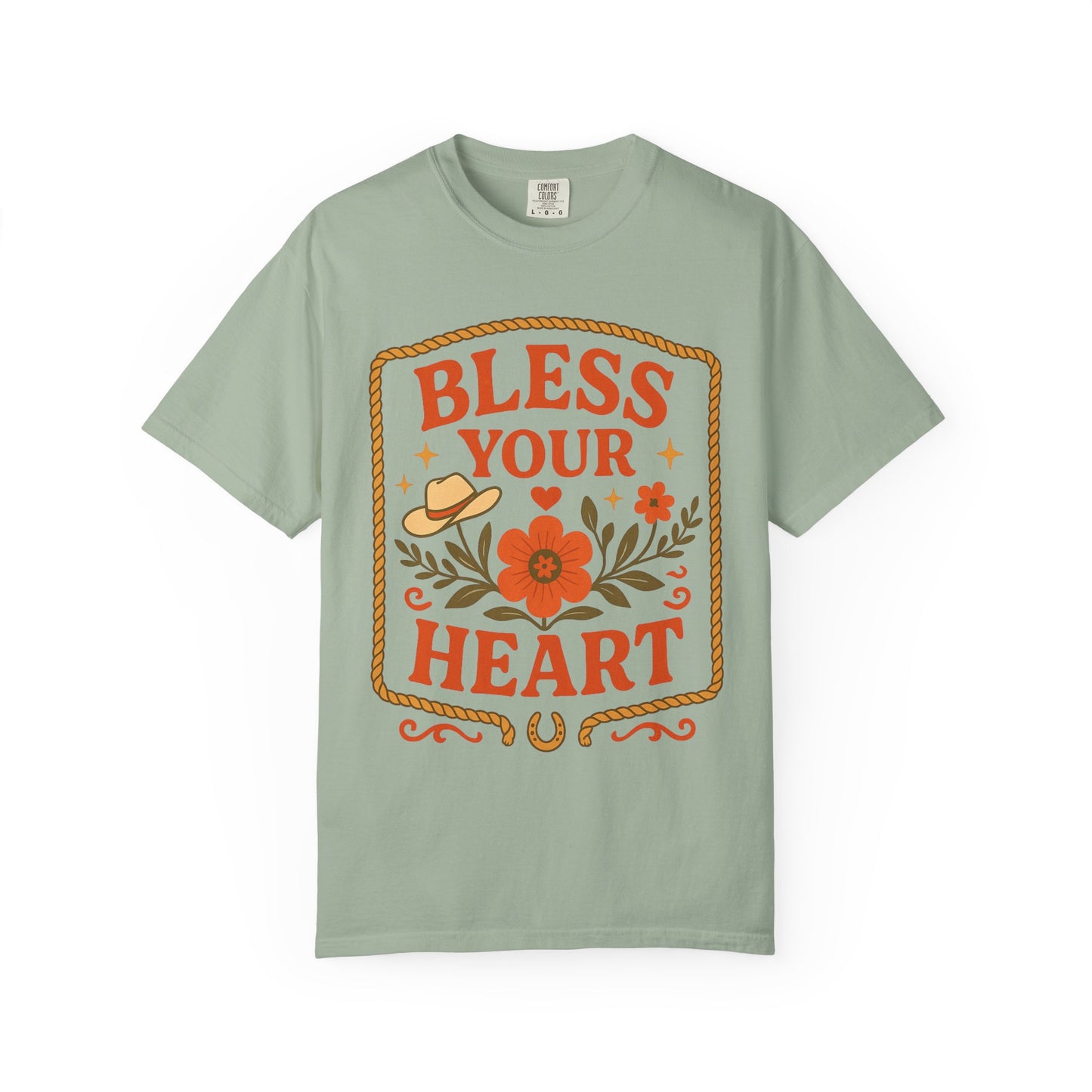 Bless Your Heart T-shirt | Floral Western Hat Horseshoe Design, Comfort Colors