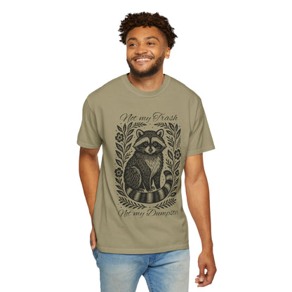Woodcut Raccoon Illustration T-Shirt | Forest Animal Tee, Wildlife lover Comfort Colors T-shirt, Not my Trash Funny shirt