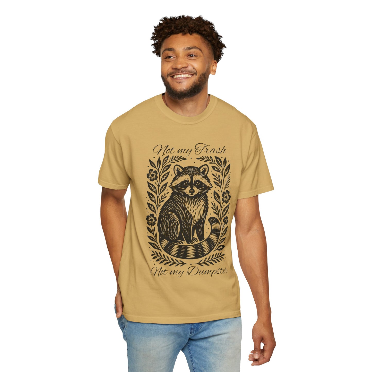 Woodcut Raccoon Illustration T-Shirt | Forest Animal Tee, Wildlife lover Comfort Colors T-shirt, Not my Trash Funny shirt