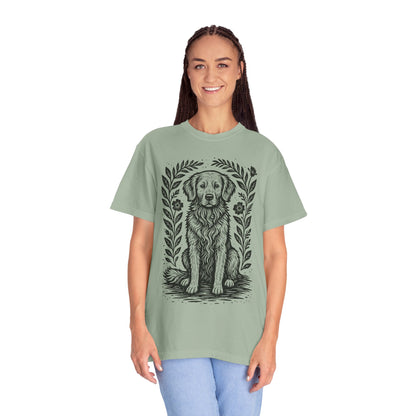 Golden Retriever Illustration T-shirt | Floral Laurel Dog Portrait Comfort Colors Dog Lovers T-shirt
