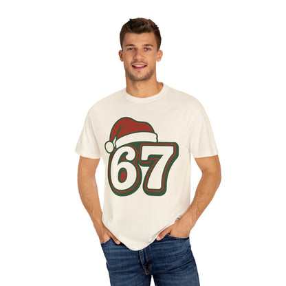 Santa Hat Number 67 T-Shirt | Holiday Sports Jersey Style, Comfort Colors