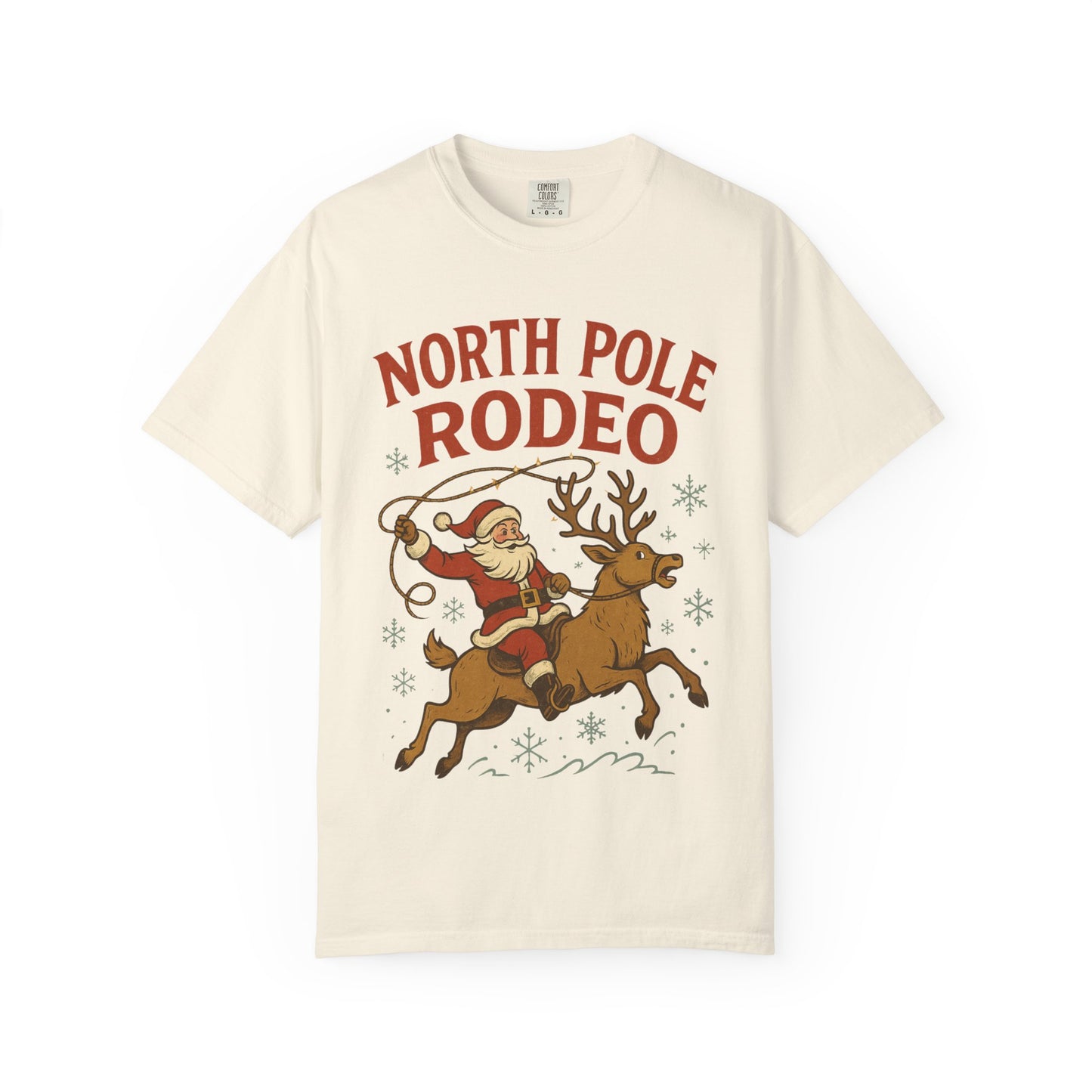 North Pole Rodeo T-shirt | Santa Riding Reindeer, Christmas Western Graphic, Comfort Colors