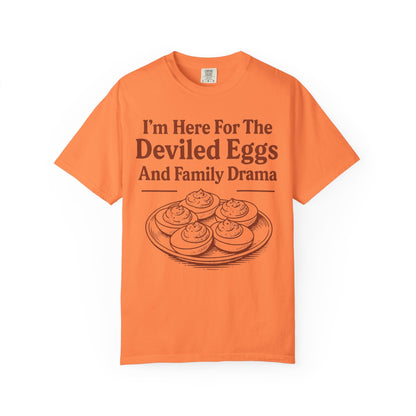 Thanksgiving Deviled Eggs Unisex Garment-Dyed T-shirt, Family Drama Holiday Tee, Funny Turkey Day Shirt, Fall Comfort Colors tshirt