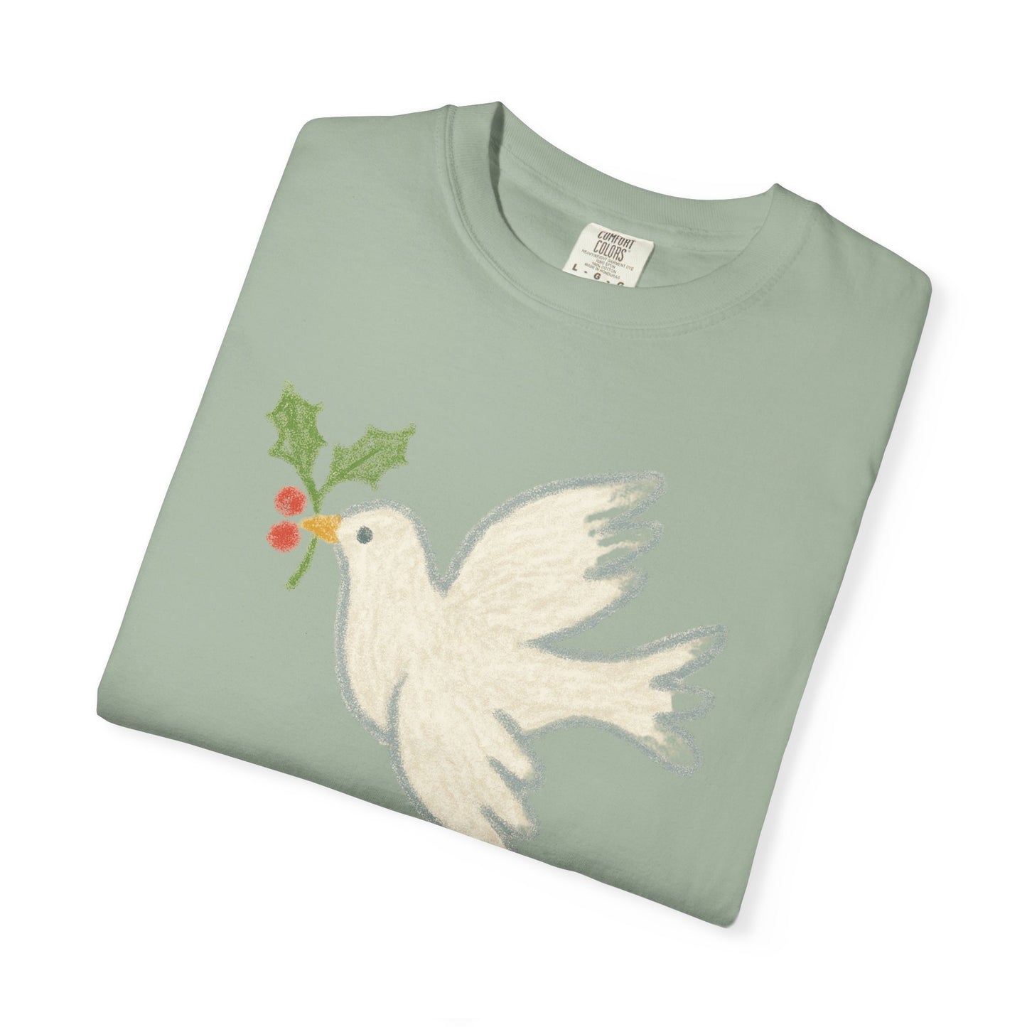 Peace on Earth Dove T-shirt | Holiday Dove with Holly Branch Comfort Colors T-Shirt