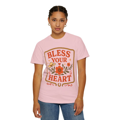 Bless Your Heart T-shirt | Floral Western Hat Horseshoe Design, Comfort Colors