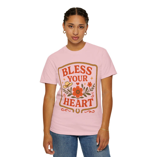 Bless Your Heart T-shirt | Floral Western Hat Horseshoe Design, Comfort Colors