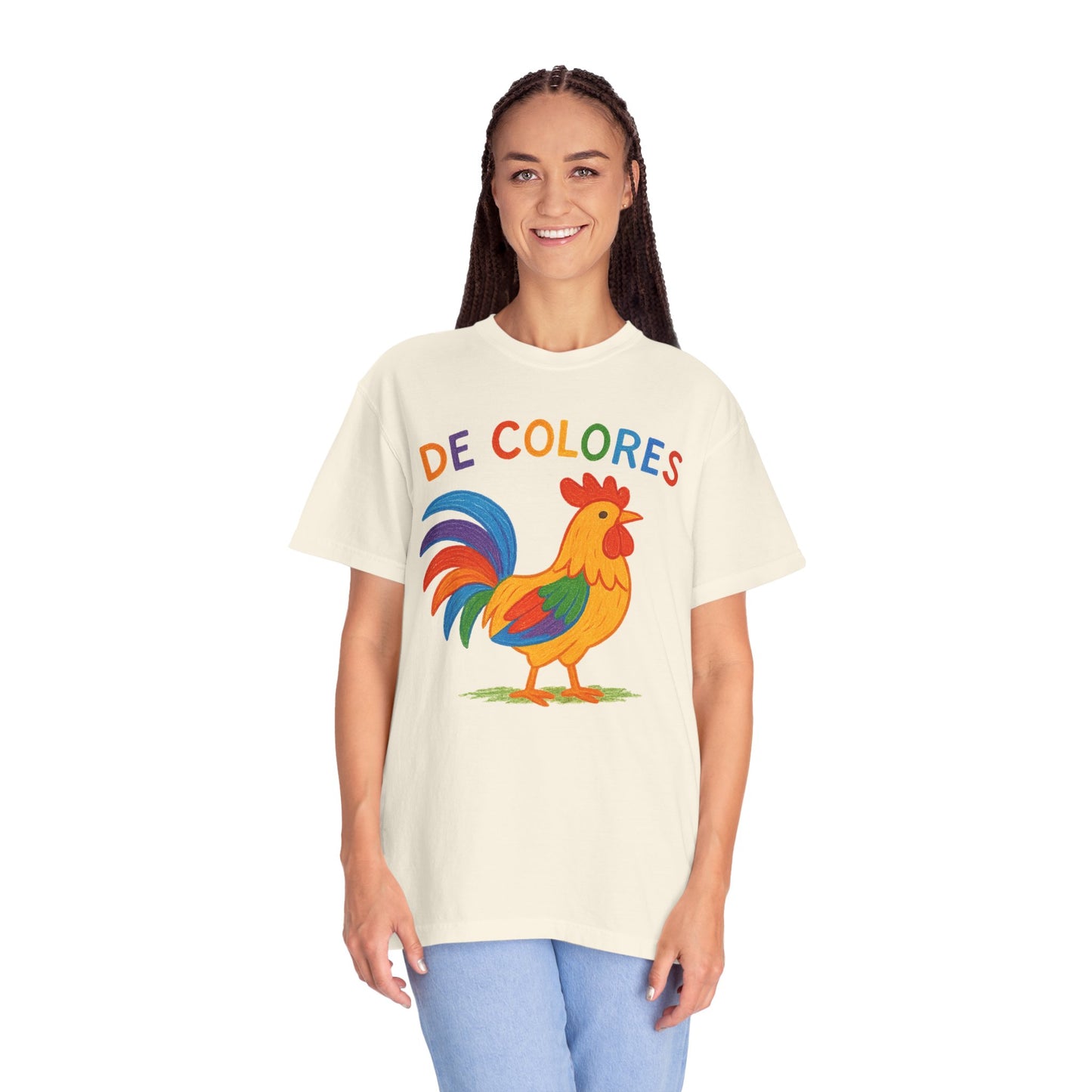 De Colores Comfort Colors Rooster T-shirt, Colorful Unisex Tee, Vibrant Rooster Shirt, Rainbow Chicken Top, Chicken Lover Gift