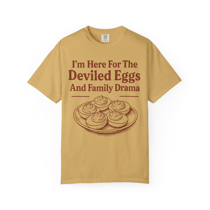 Thanksgiving Deviled Eggs Unisex Garment-Dyed T-shirt, Family Drama Holiday Tee, Funny Turkey Day Shirt, Fall Comfort Colors tshirt