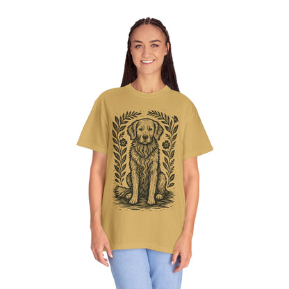 Golden Retriever Illustration T-shirt | Floral Laurel Dog Portrait Comfort Colors Dog Lovers T-shirt