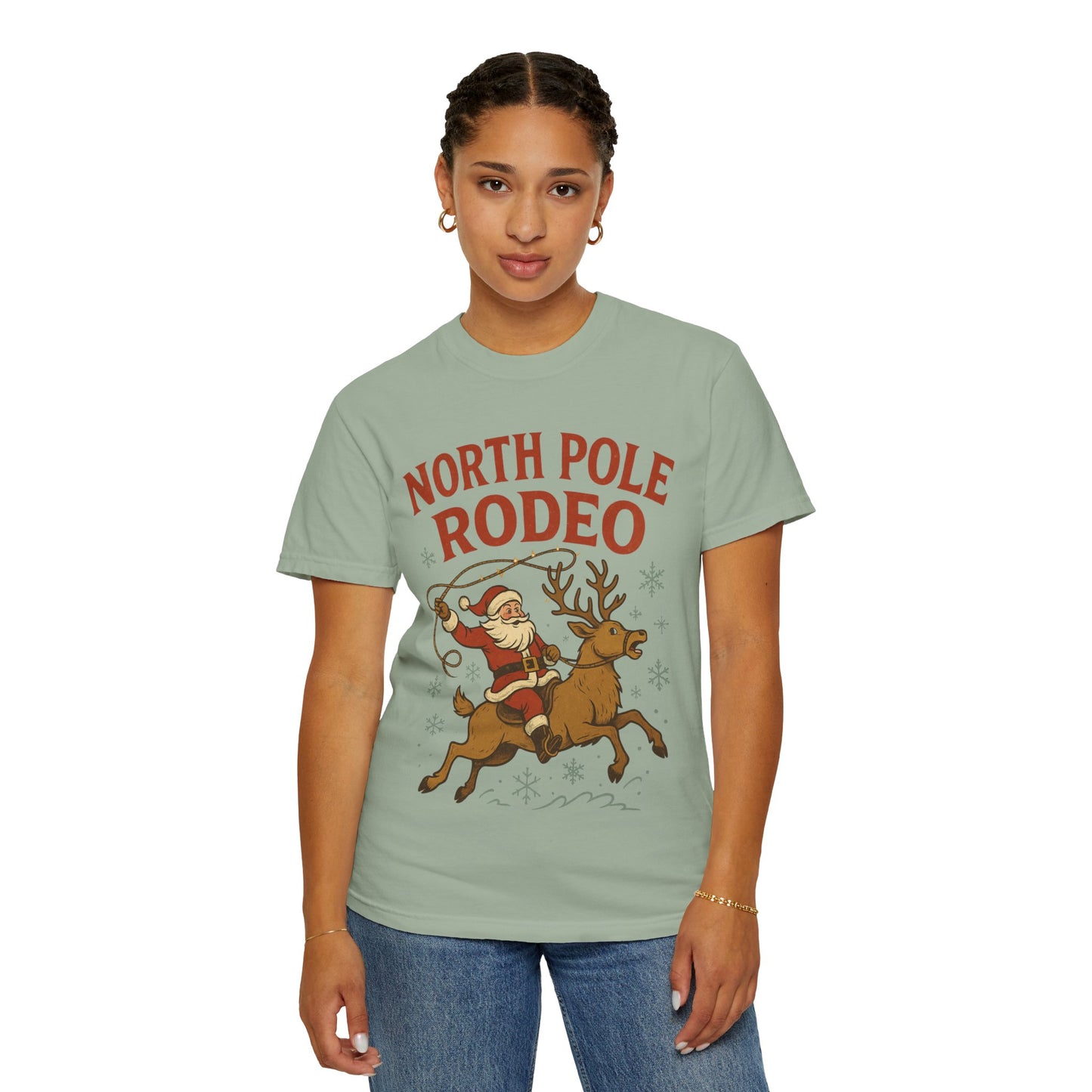 North Pole Rodeo T-shirt | Santa Riding Reindeer, Christmas Western Graphic, Comfort Colors