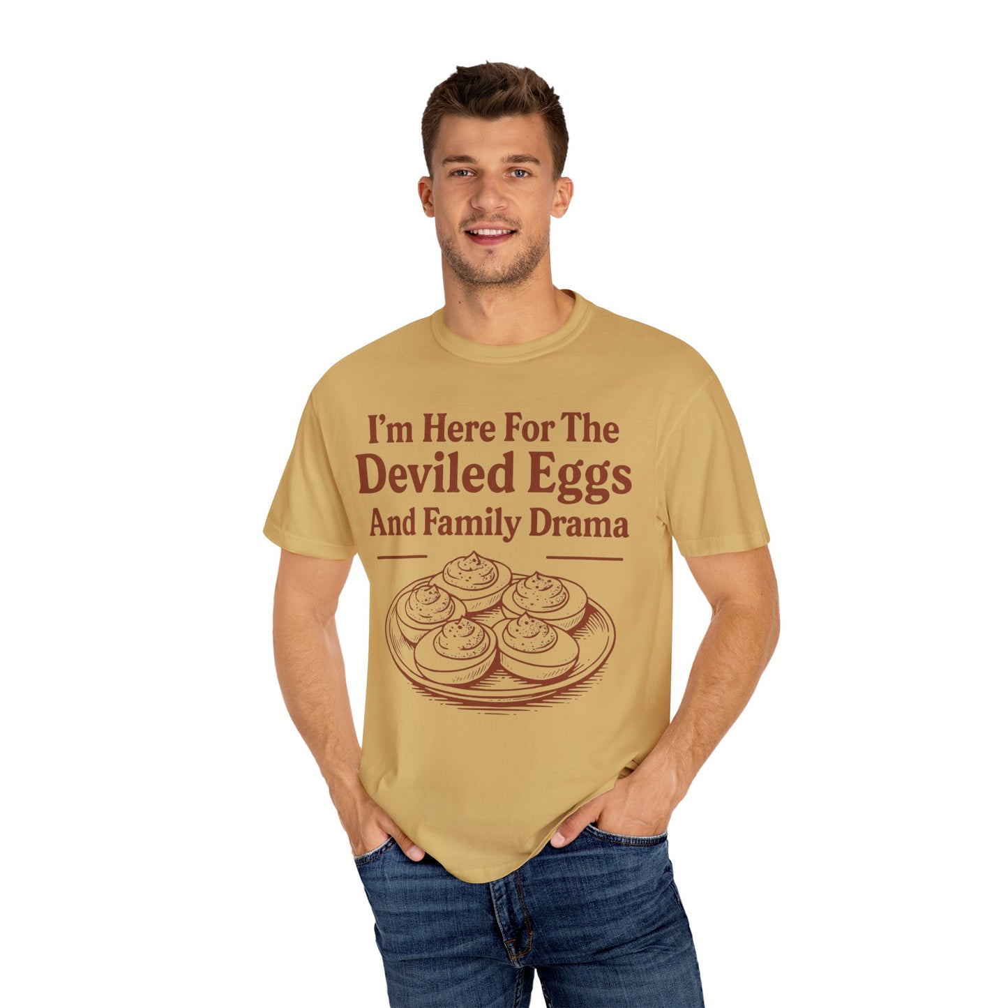 Thanksgiving Deviled Eggs Unisex Garment-Dyed T-shirt, Family Drama Holiday Tee, Funny Turkey Day Shirt, Fall Comfort Colors tshirt