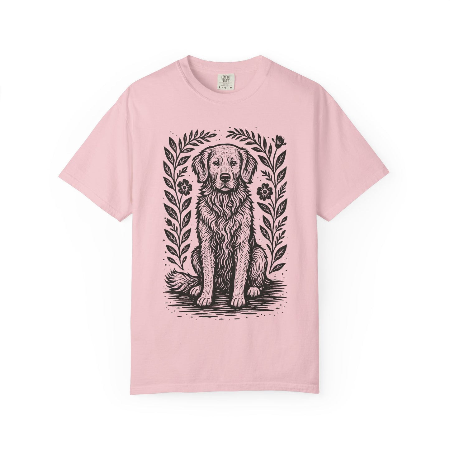Golden Retriever Illustration T-shirt | Floral Laurel Dog Portrait Comfort Colors Dog Lovers T-shirt