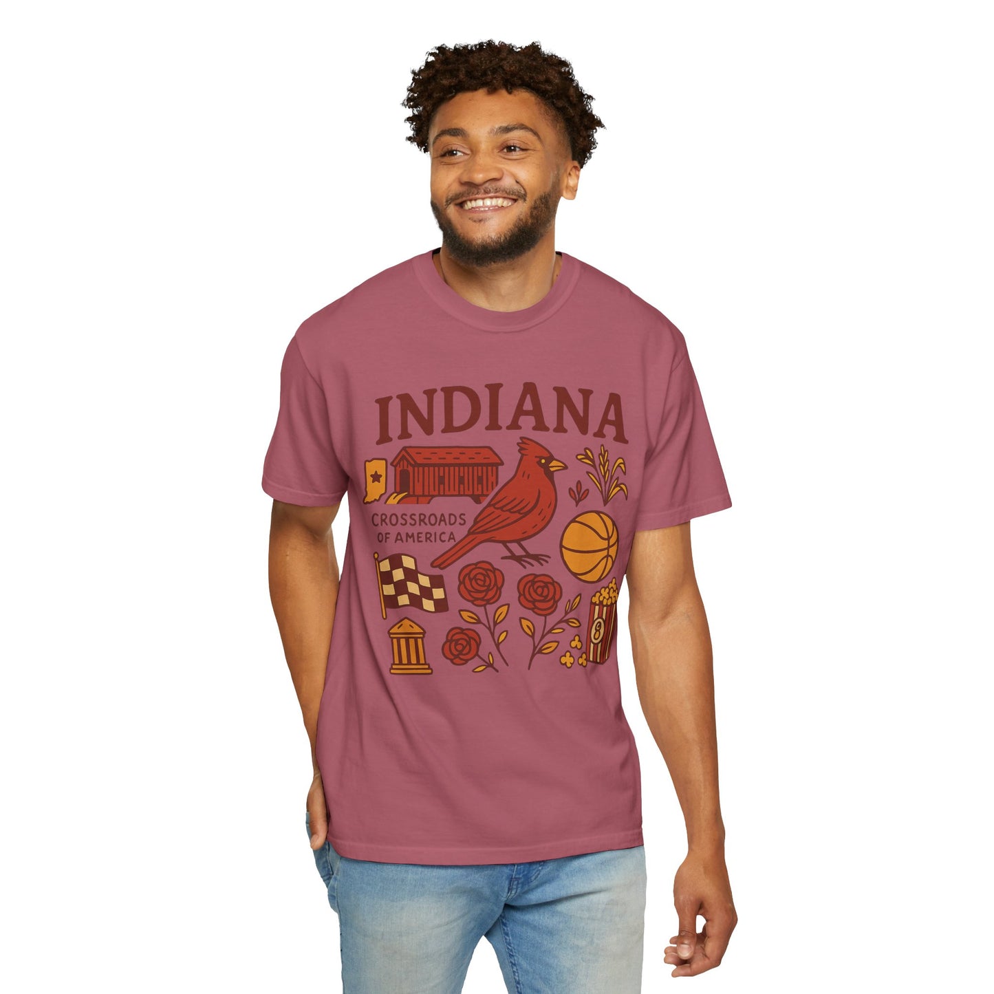 Indiana state symbols Cardinal & Hoosier Icons T-Shirt | Crossroads of America design Comfort Colors
