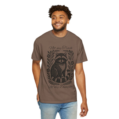 Woodcut Raccoon Illustration T-Shirt | Forest Animal Tee, Wildlife lover Comfort Colors T-shirt, Not my Trash Funny shirt
