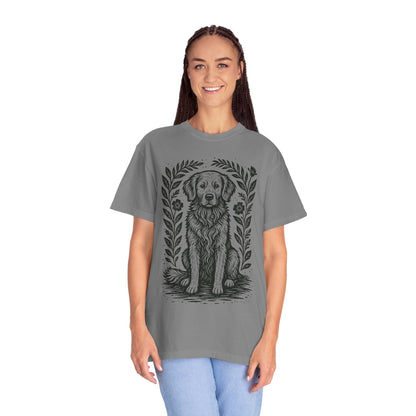 Golden Retriever Illustration T-shirt | Floral Laurel Dog Portrait Comfort Colors Dog Lovers T-shirt