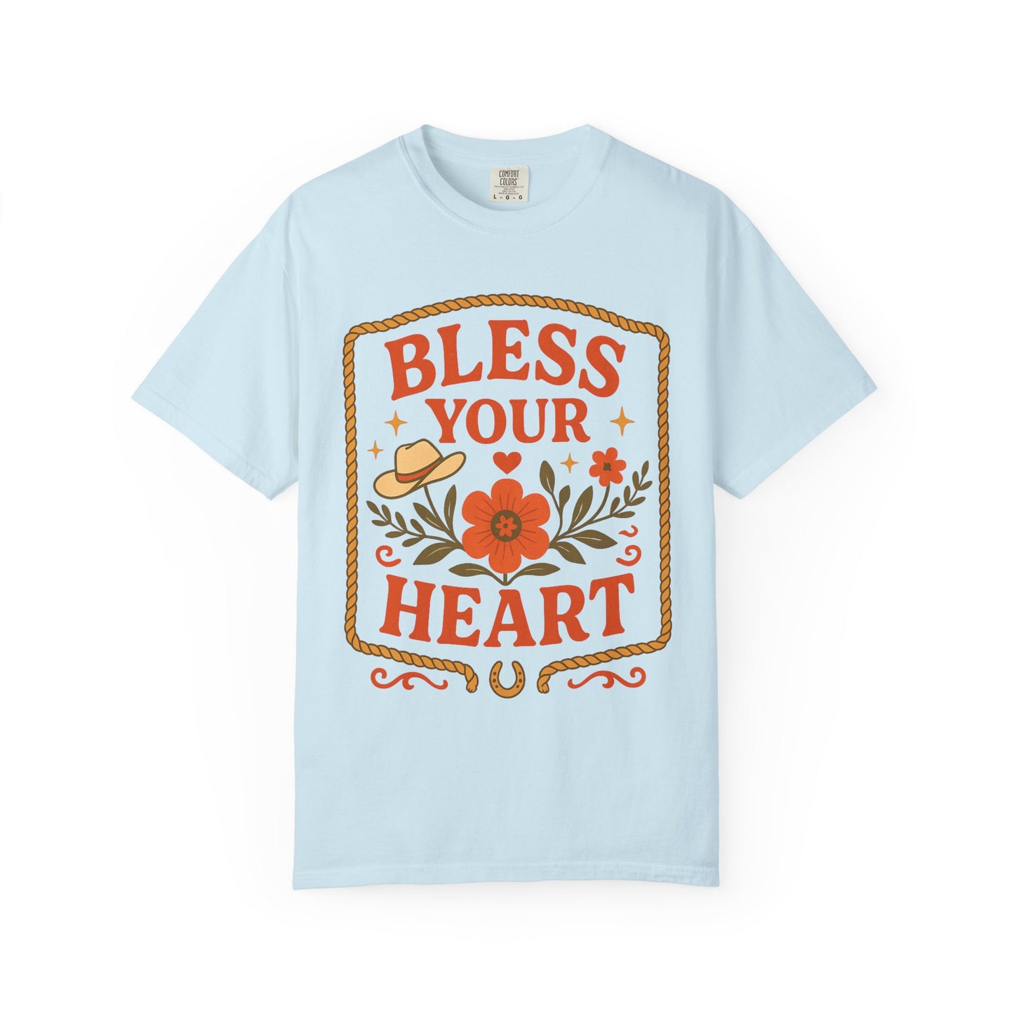 Bless Your Heart T-shirt | Floral Western Hat Horseshoe Design, Comfort Colors