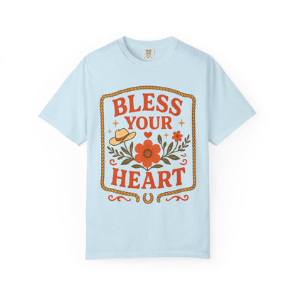 Bless Your Heart T-shirt | Floral Western Hat Horseshoe Design, Comfort Colors