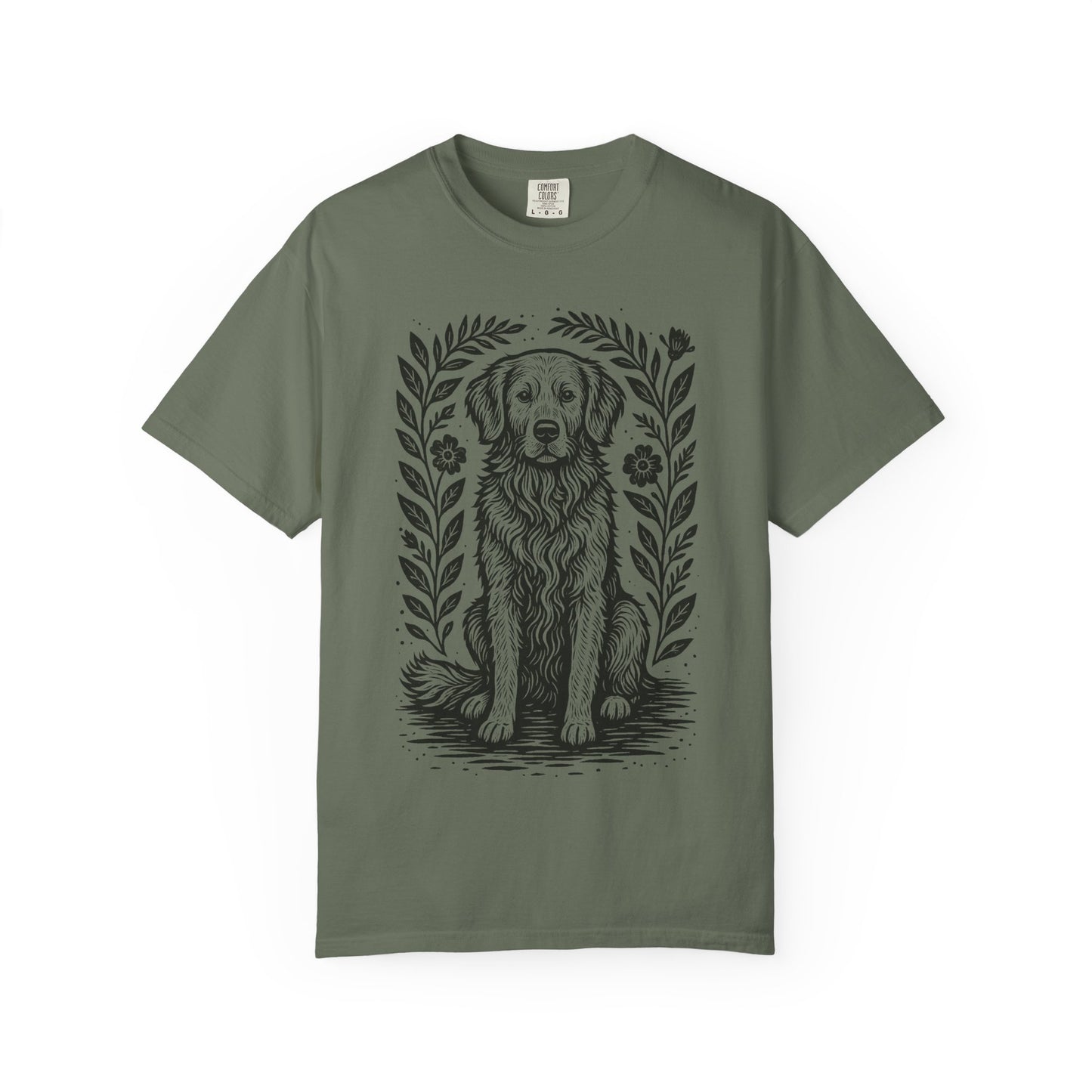 Golden Retriever Illustration T-shirt | Floral Laurel Dog Portrait Comfort Colors Dog Lovers T-shirt