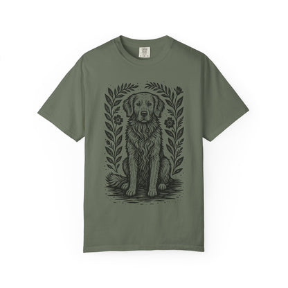 Golden Retriever Illustration T-shirt | Floral Laurel Dog Portrait Comfort Colors Dog Lovers T-shirt