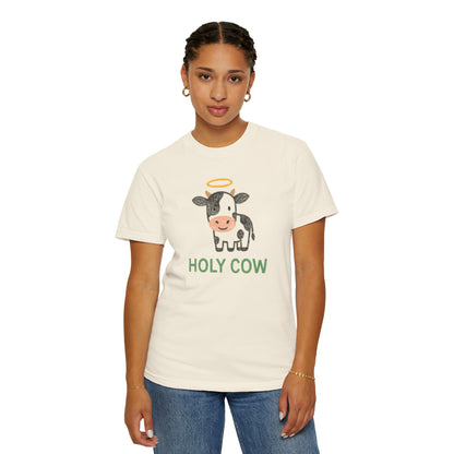 Holy Cow cartoon cow with halo T-Shirt | Cute farm animal tee Comfort Colors t-shirt