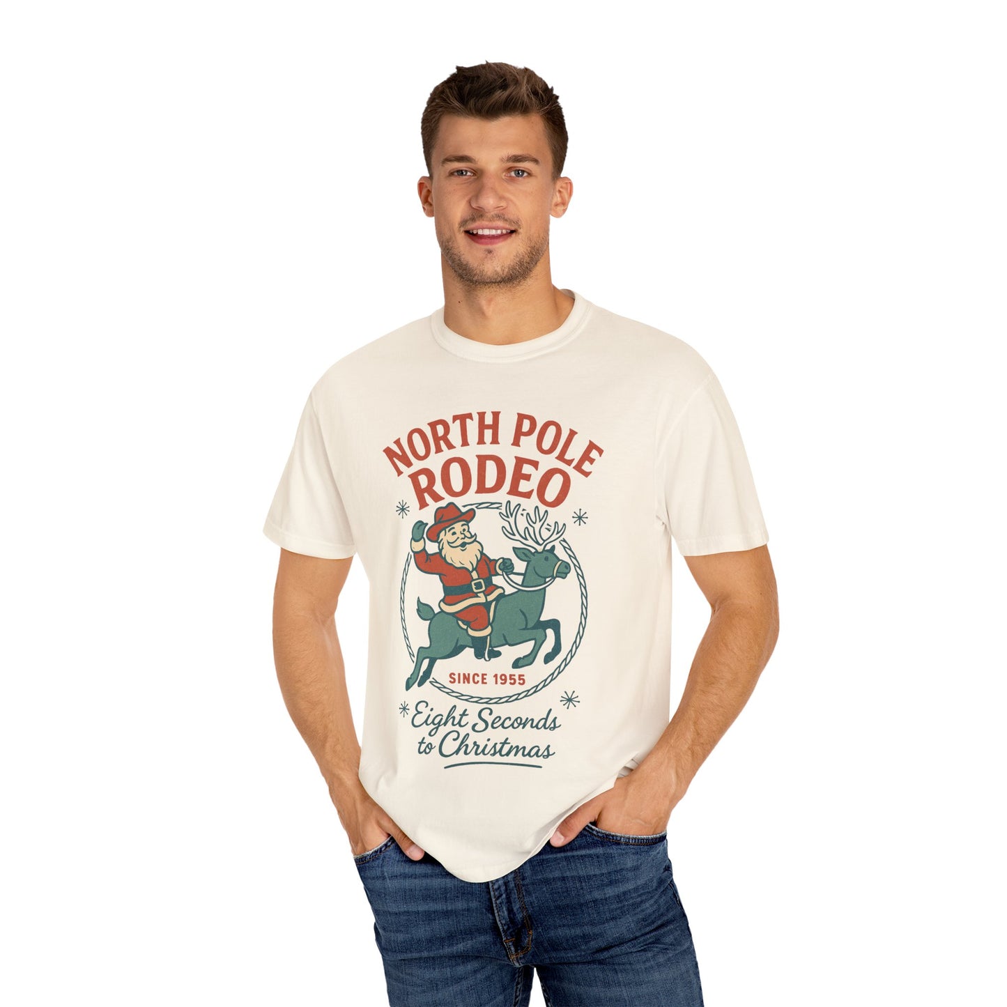 North Pole Rodeo Comfort Colors Tshirt, Christmas Unisex Tee, Holiday Graphic Shirt, Soft Cotton Top, Festive Apparel