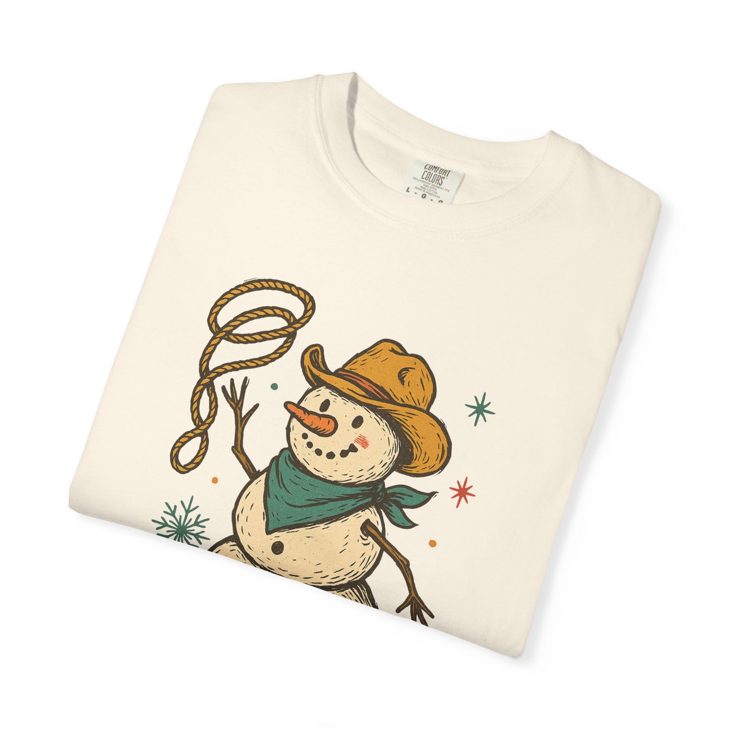 Snow Long Comfort Colors Western Snowman T-shirt - Winter Holiday Tee, Unisex Shirt, Christmas Gift, Festive Graphic Top, Seasonal Apparel