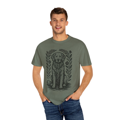 Golden Retriever Illustration T-shirt | Floral Laurel Dog Portrait Comfort Colors Dog Lovers T-shirt
