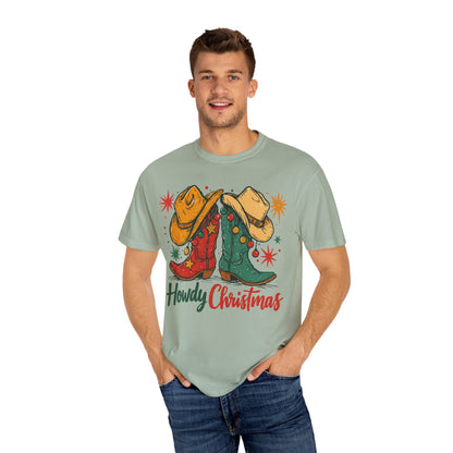 Howdy Christmas Cowboy Boots and Hats T-Shirt | Western Holiday Graphic, Comfort Colors