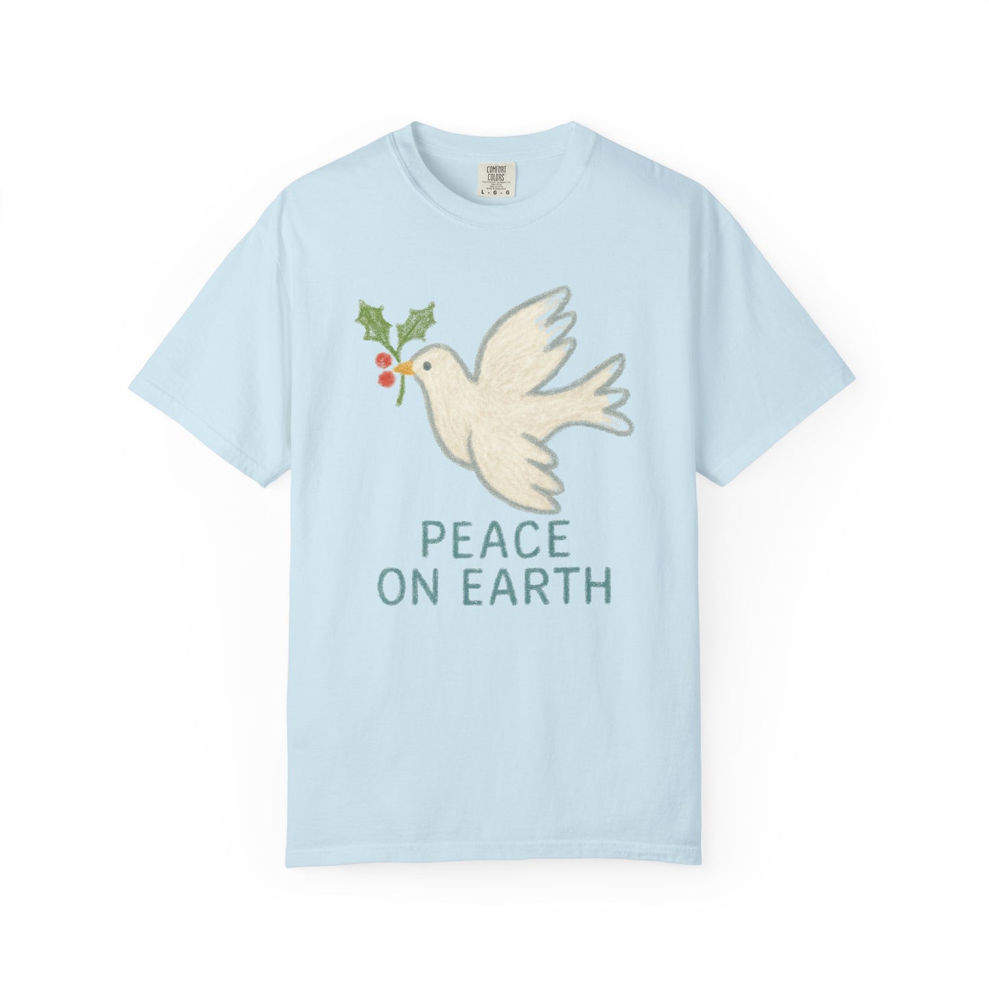 Peace on Earth Dove T-shirt | Holiday Dove with Holly Branch Comfort Colors T-Shirt
