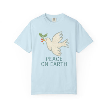 Peace on Earth Dove T-shirt | Holiday Dove with Holly Branch Comfort Colors T-Shirt