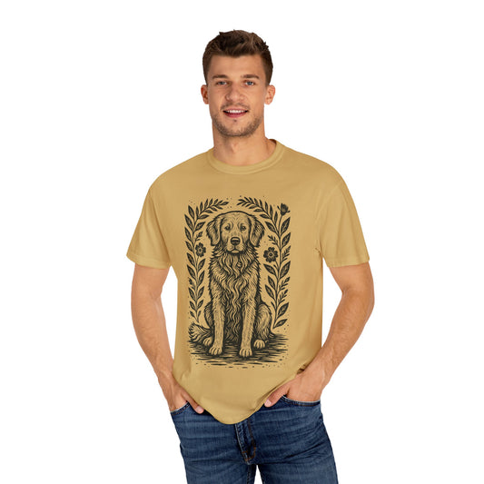 Golden Retriever Illustration T-shirt | Floral Laurel Dog Portrait Comfort Colors Dog Lovers T-shirt