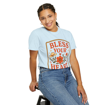 Bless Your Heart T-shirt | Floral Western Hat Horseshoe Design, Comfort Colors